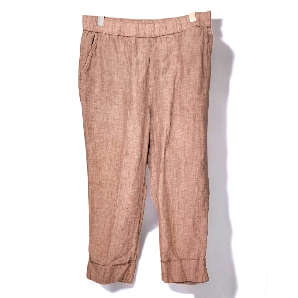 Sigrid Olsen Linen Cuff Crop Pant Womens L 12 Dusty Rose Elastic Waist 4 Pocket